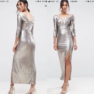 Little Mistress silver sequined maxi dress